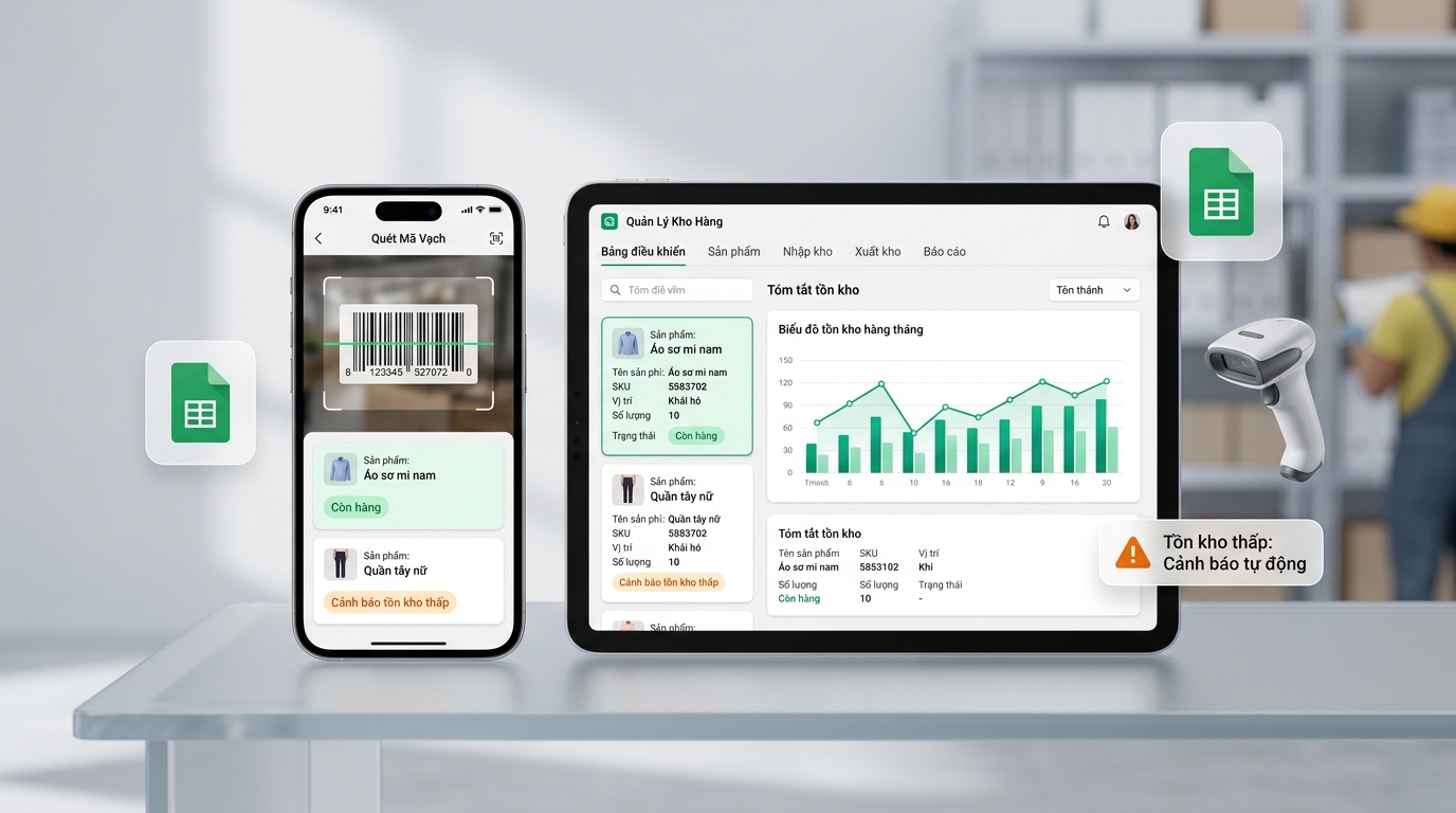 AppSheet: App Quản Lý Kho Hàng & Quét Barcode (Mobile)