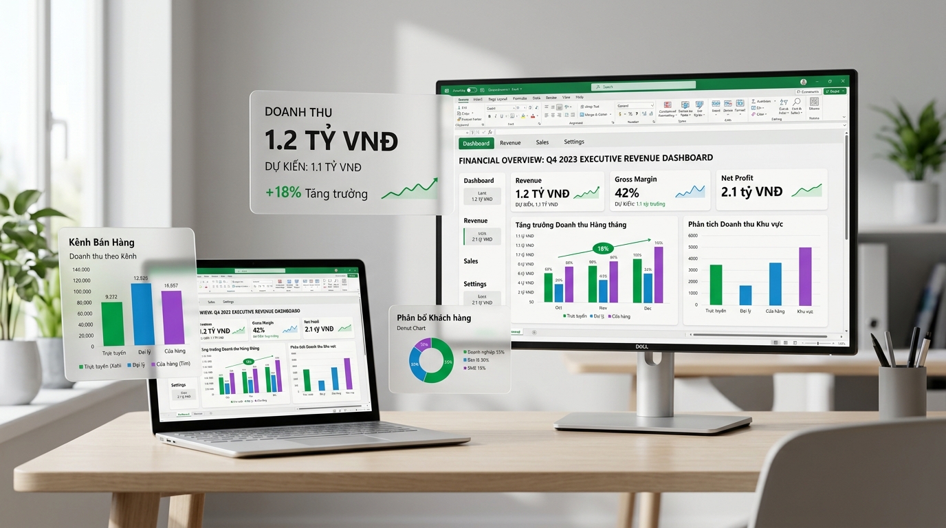 Dashboard Báo Cáo Doanh Thu Đa Kênh Excel & Sheets