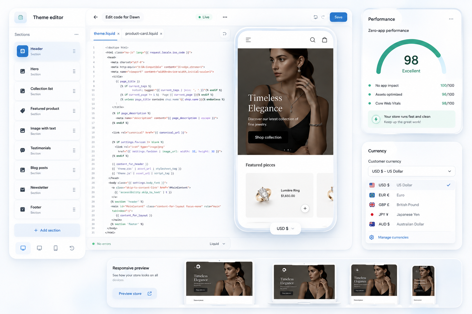 Future Horizon Shopify and Sapo Liquid Theme Editor Mockup