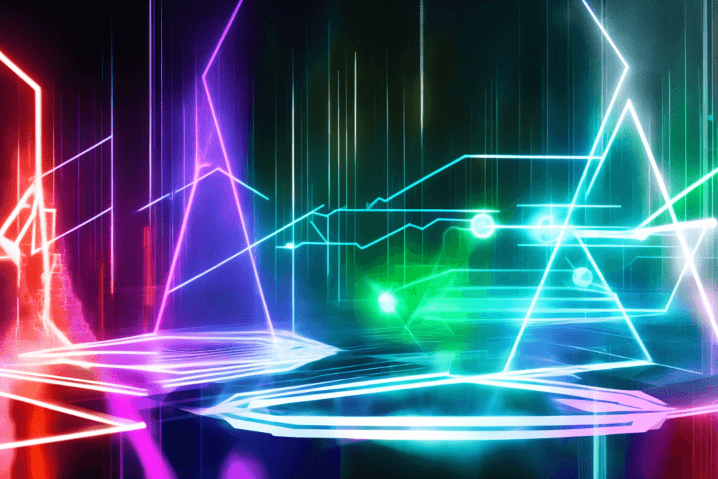 Hình ảnh được thiết kế bởi trí tuệ nhân tạo: An intense showdown between a search engine and artificial intelligence, set in a futuristic virtual arena with holographic displays and neon lights, showcasing the search engine as a sleek, high-tech entity and the AI as a complex, ethereal being, Illustration, digital art