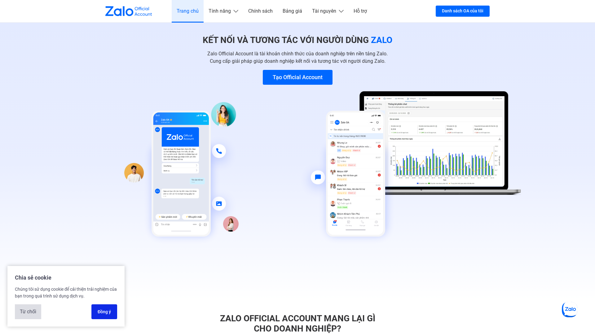Zalo OA Official Account website screenshot
