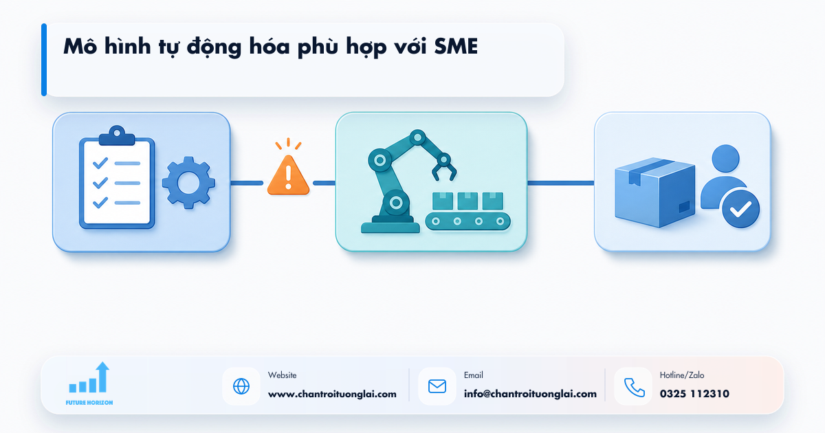 Mô hình tự động hóa phù hợp với SME Minh họa mô hình tự động hóa phù hợp với sme trong tự động hóa quy trình bằng n8n