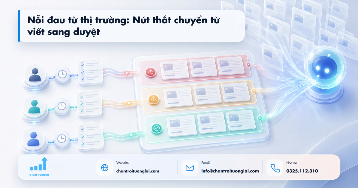 Nỗi đau từ thị trường: Nút thắt chuyển từ viết sang duyệt Minh họa nỗi đau từ thị trường: nút thắt chuyển từ viết sang duyệt trong tự động hóa quy trình bằng n8n