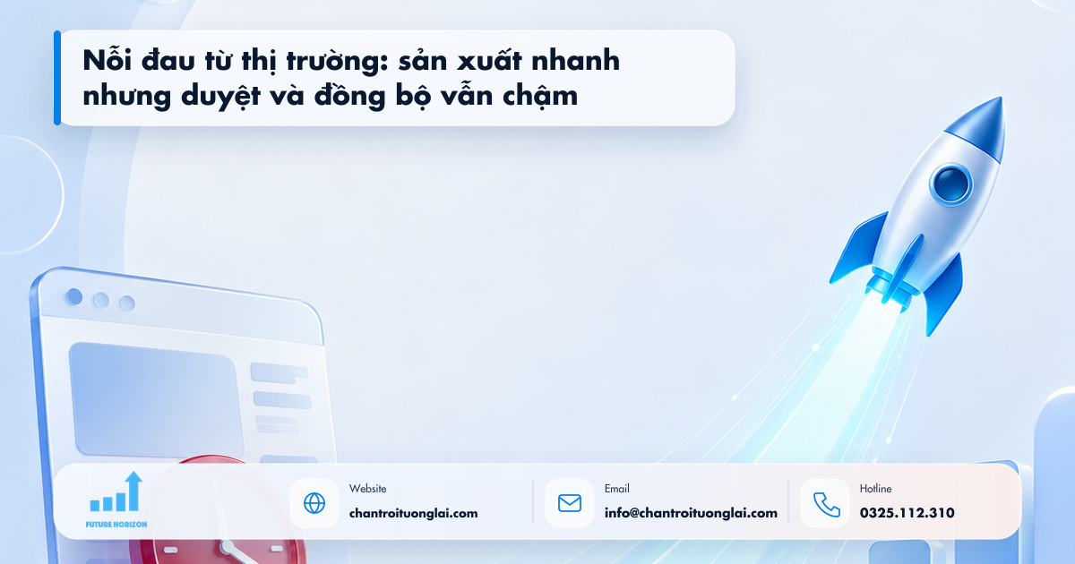 Nỗi đau từ thị trường: sản xuất nhanh nhưng duyệt và đồng bộ vẫn chậm Minh họa nỗi đau từ thị trường: sản xuất nhanh nhưng duyệt và đồng bộ vẫn chậm trong tự động hóa quy trình bằng n8n