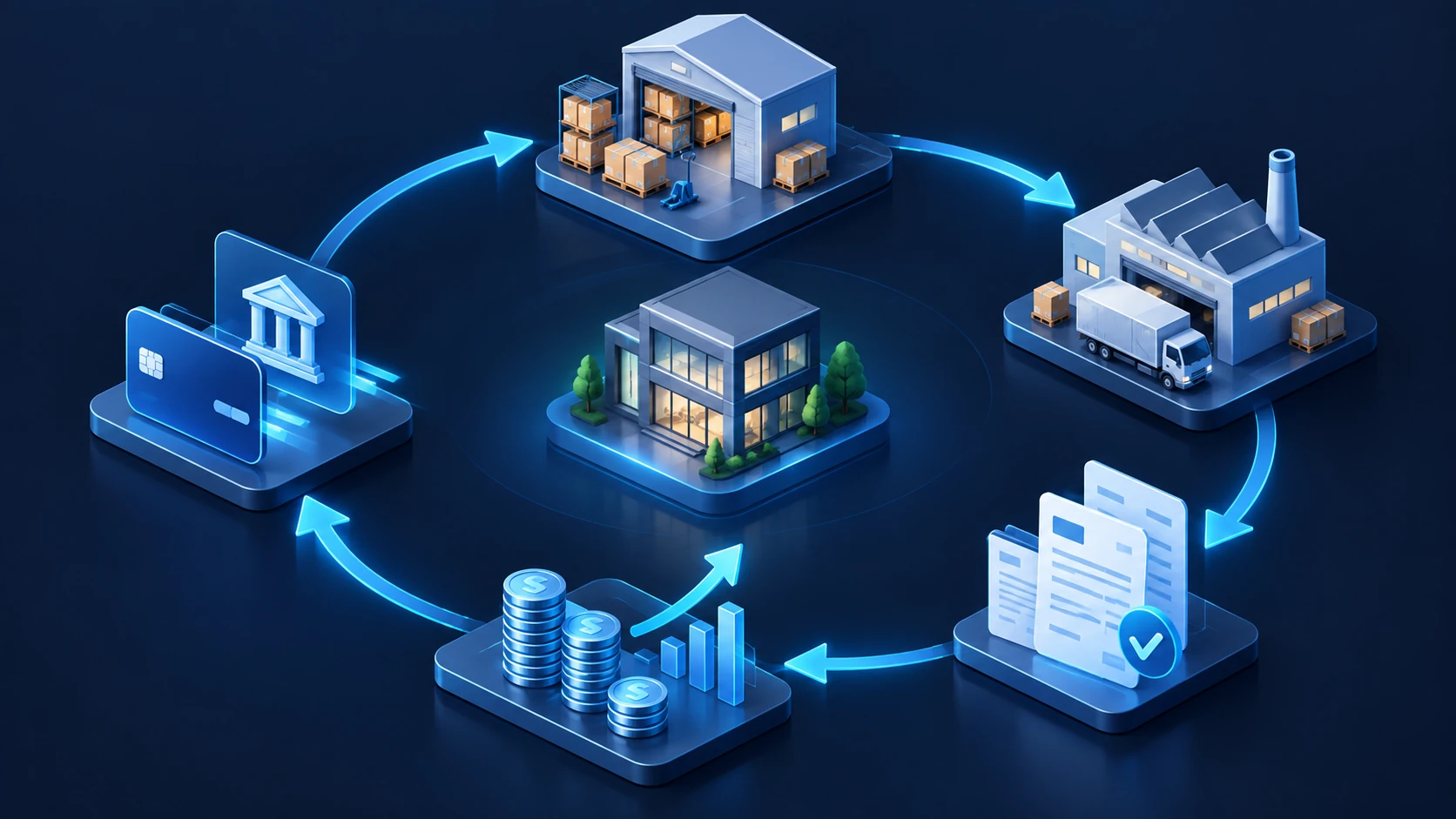 fhc l5 taichinh sme working capital cycle - Kịch Bản Bán Hàng Tài Chính & Ngân Hàng 2026: Khai Mở Nhu Cầu Vốn & Bán Chéo Dịch Vụ Cho SMEs 1 Chu kỳ vốn lưu động SME làm rõ khoảng cách giữa thanh toán nhà cung cấp và thu tiền.
