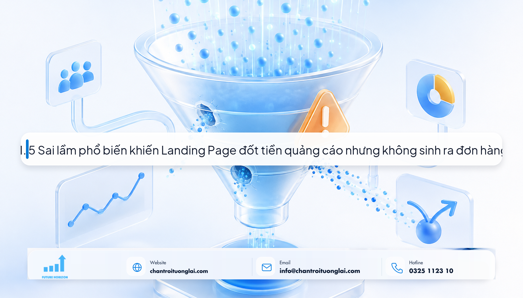 Minh họa 5 sai lầm khiến landing page đốt tiền quảng cáo không chuyển đổi theo phong cách Fluent 2.5D