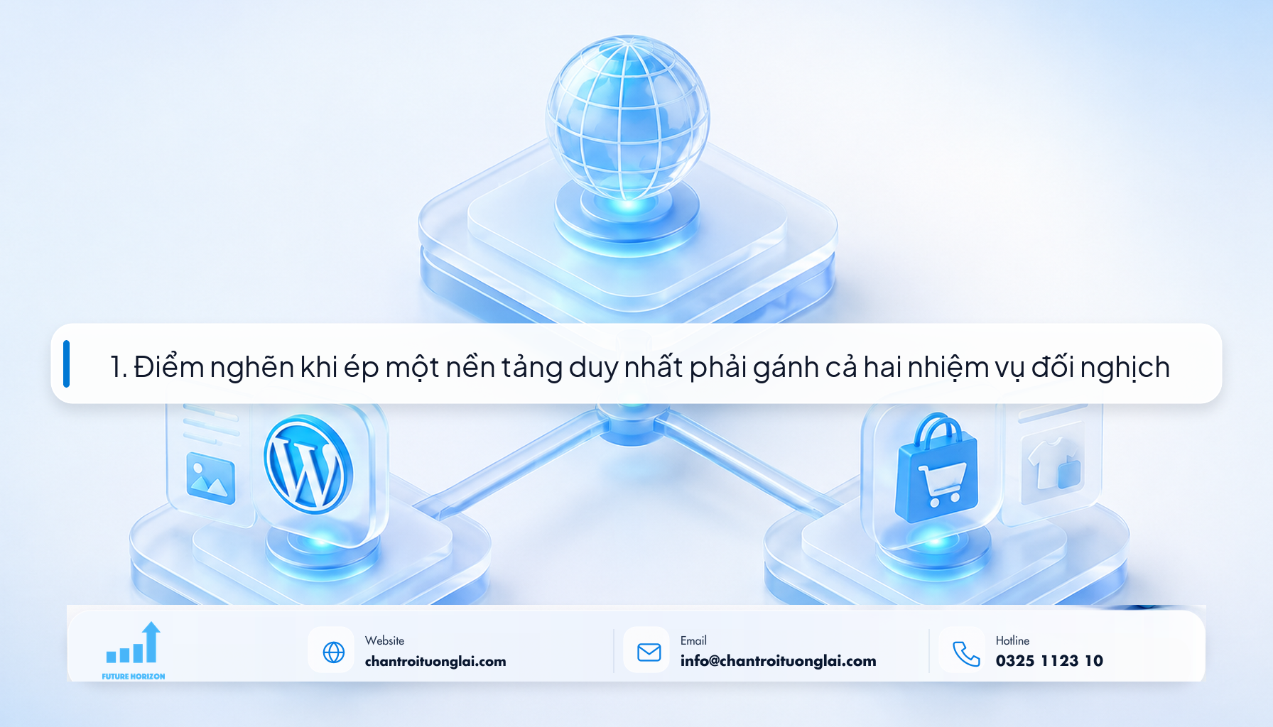 1. Điểm nghẽn khi ép một nền tảng duy nhất phải gánh cả hai nhiệm vụ đối nghịch Minh họa điểm nghẽn khi ép một nền tảng duy nhất gánh cả hai nhiệm vụ theo phong cách Fluent 2.5D