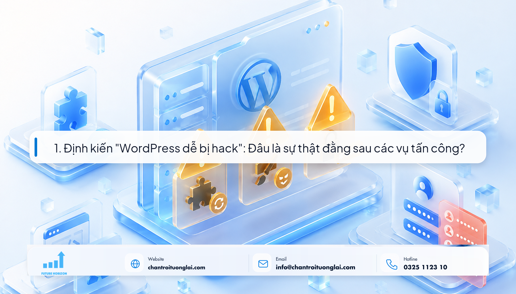 1. Định kiến "WordPress dễ bị hack": Đâu là sự thật đằng sau các vụ tấn công? Minh họa định kiến WordPress dễ bị hack theo phong cách Fluent 2.5D