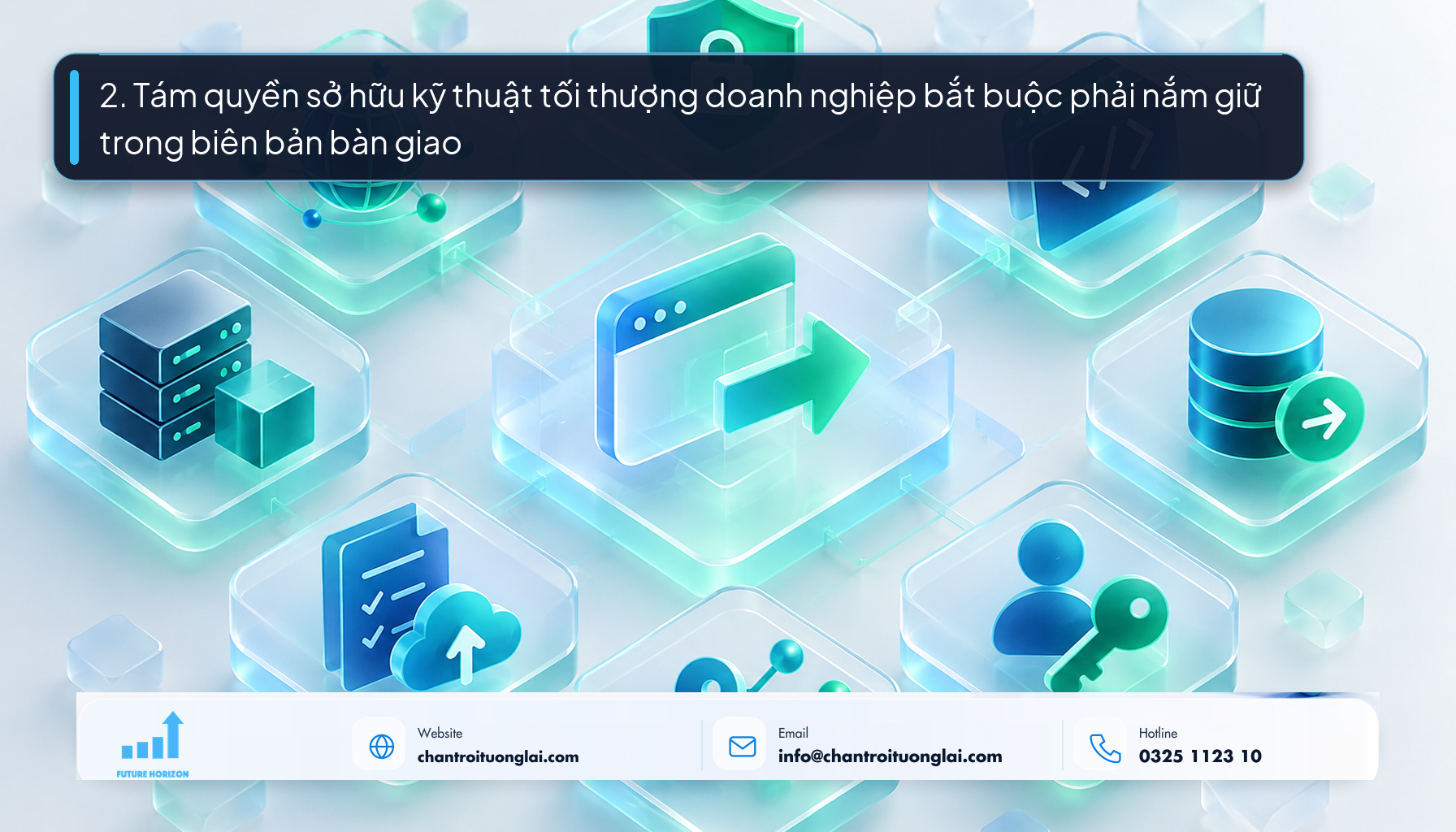 2. Tám quyền sở hữu kỹ thuật tối thượng doanh nghiệp bắt buộc phải nắm giữ trong biên bản bàn giao Minh họa 8 quyền sở hữu kỹ thuật tối thượng trong biên bản bàn giao website phong cách Fluent 2.5D