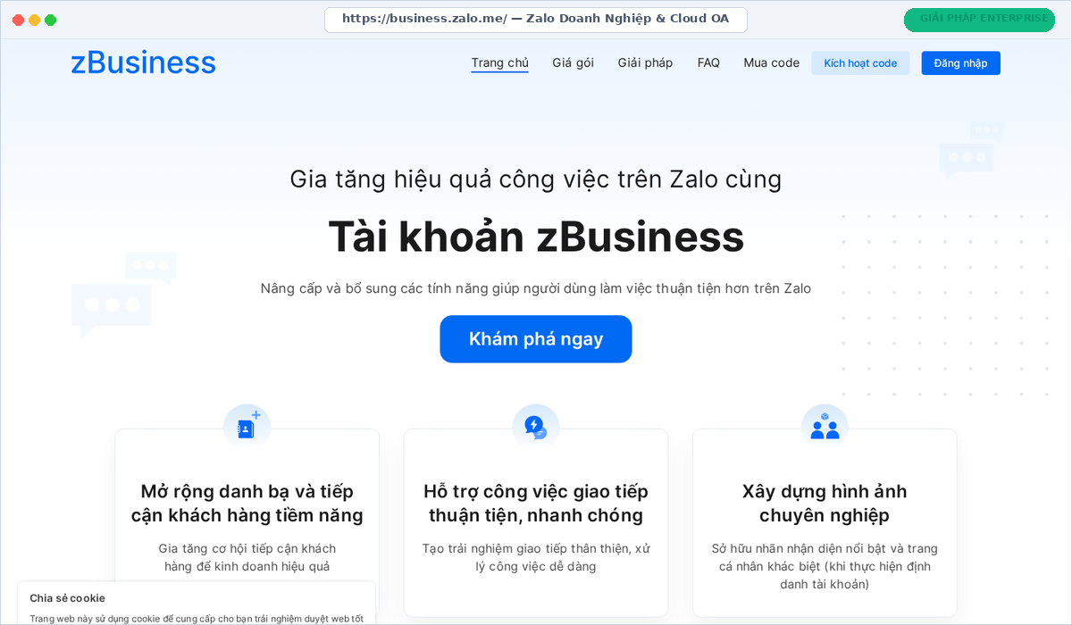 Giao diện thực tế Zalo Business phục vụ vận hành doanh nghiệp