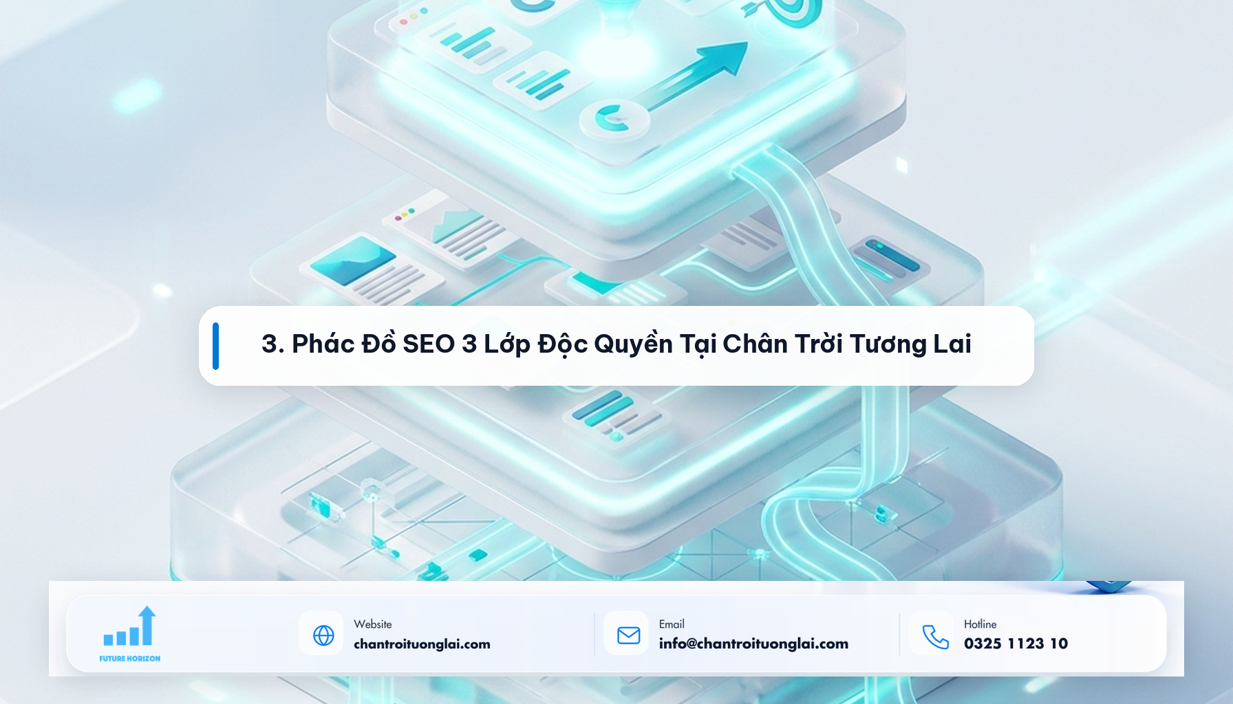 Minh họa 3. Phác Đồ SEO 3 Lớp Độc Quyền Tại Chân Trời Tương Lai theo phong cách Fluent 2.5D