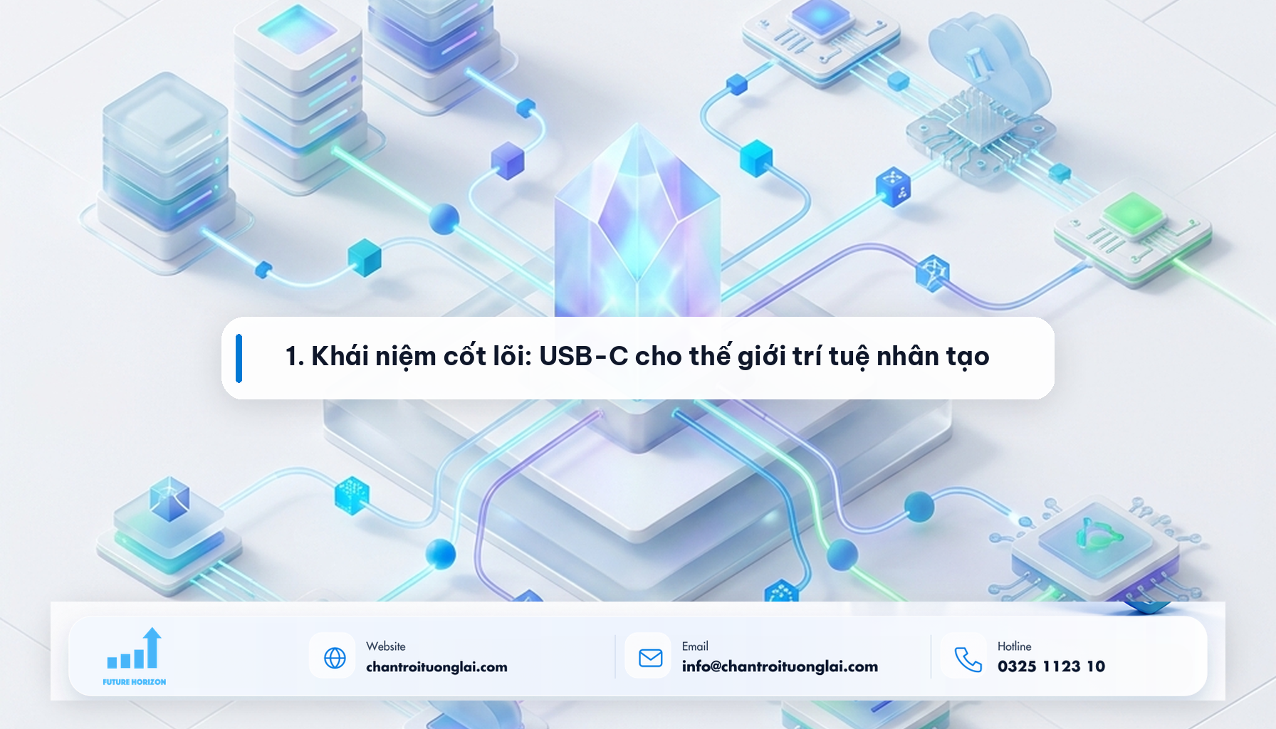 Minh họa 1. Khái niệm cốt lõi: USB-C cho thế giới trí tuệ nhân tạo theo phong cách Fluent 2.5D